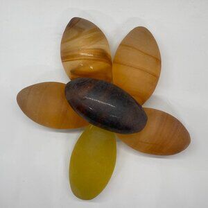 Decorative Frosted Dark Amber Swirl Art Glass Eggs 3.5"-4" Set of 6